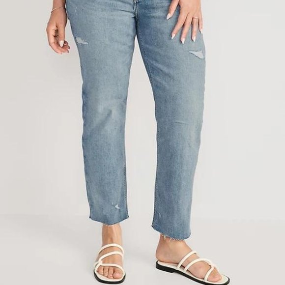 Old Navy Extra High-Waisted Button-Fly Ripped Cut-Off Straight Ankle Jeans New - Picture 7 of 9